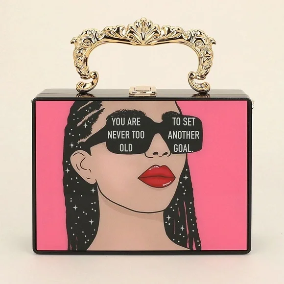 “Goal Setter, Goal Crusher” Pink Novelty Bag w/ Gold Chain- NWT - Picture 3 of 4